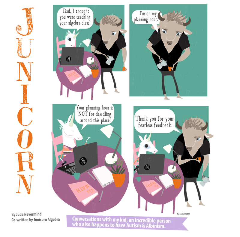 A comic from the webcomic “Junicorn” with a 2 by 2 panel layout.